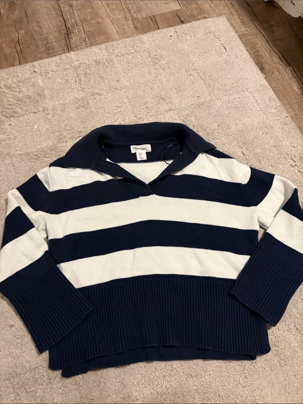 Jessica Simpson Navy and White Striped Collared Sweater